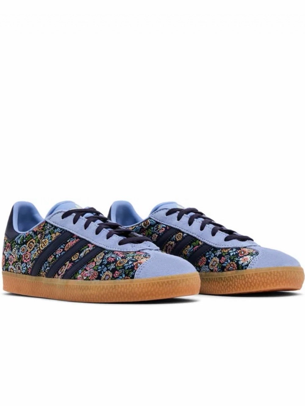 adidas Kids Floral Sneakers in Light Blue with Navy Stripes